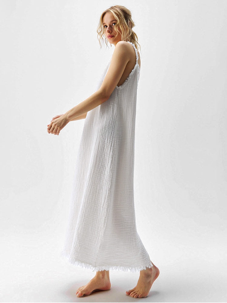 Fashionable Double-layered Pure White Nightgown side look