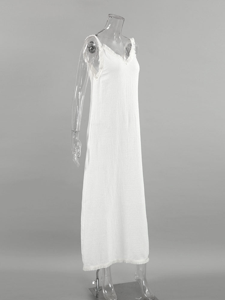 Fashionable Double-layered Pure White Nightgown