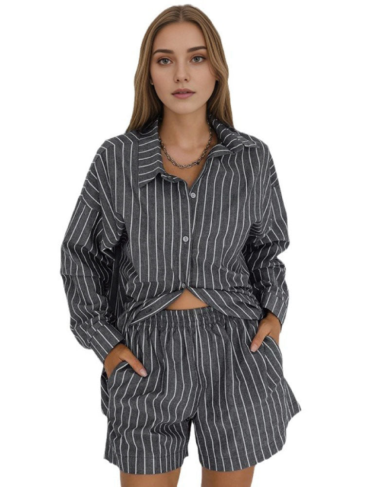 gray color Luxurious Soft Striped Pajama Set for women