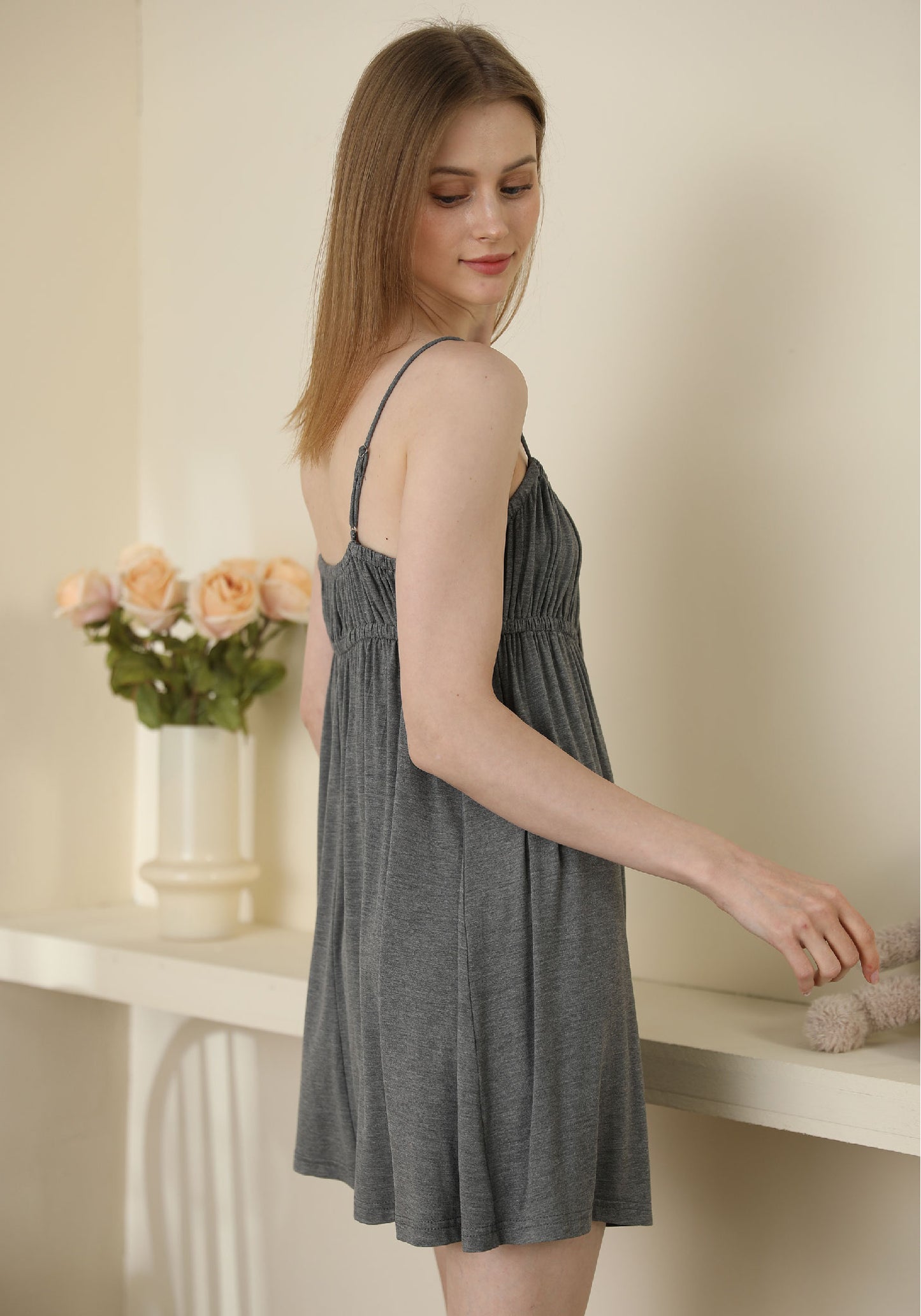 gray color Sexy Soft Modal Camisole Nightgown