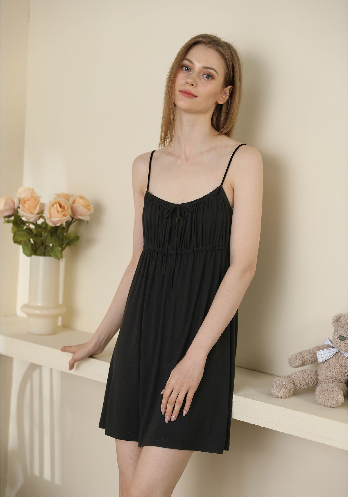 black color Sexy Soft Modal Camisole Nightgown