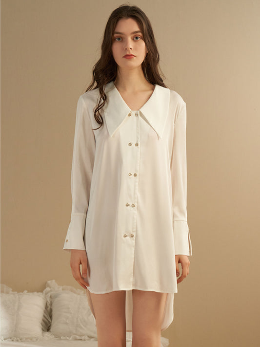 white color Sexy Ice Silk Women Long Pajama Shirt