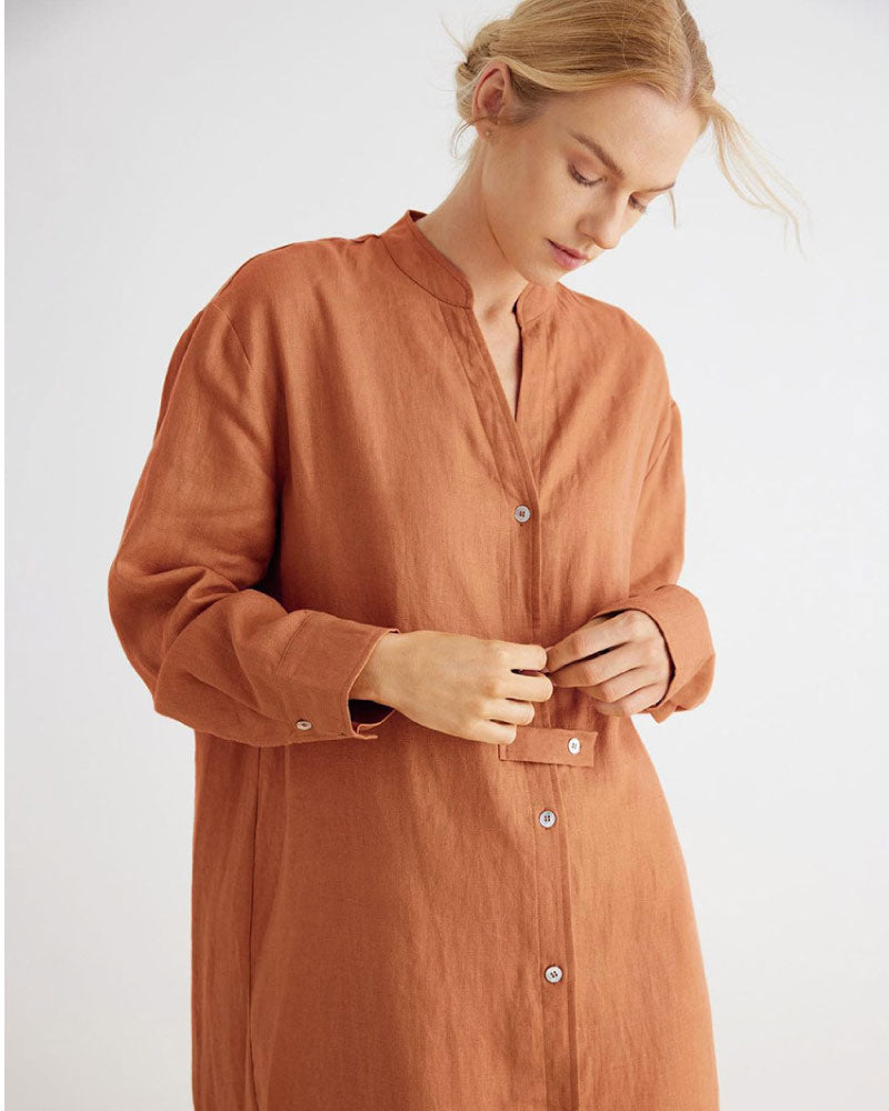 women wear a orange color Casual Cotton Linen Long Sleeves Cardigan Nightgown