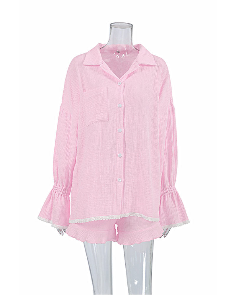 pink color cotton sexy sleepwear luxurious pajama set for women