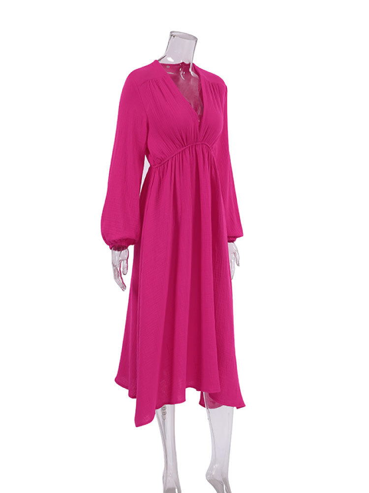 pink color Stylish Loose-Fit Long Sleeves Muslin Nightgown front look
