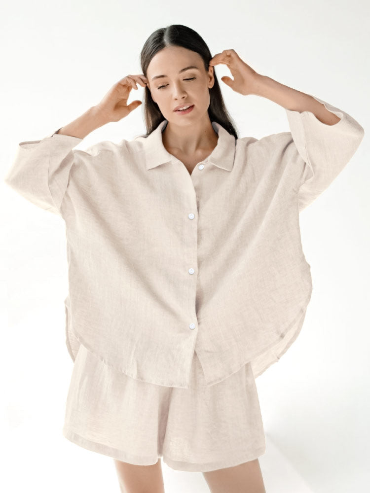 khaki color classic cotton pajama set for women