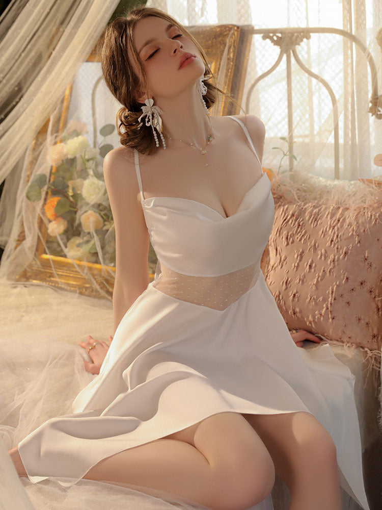women wear a white color Irregular Hem Sexy Sheer Nightgown Robe